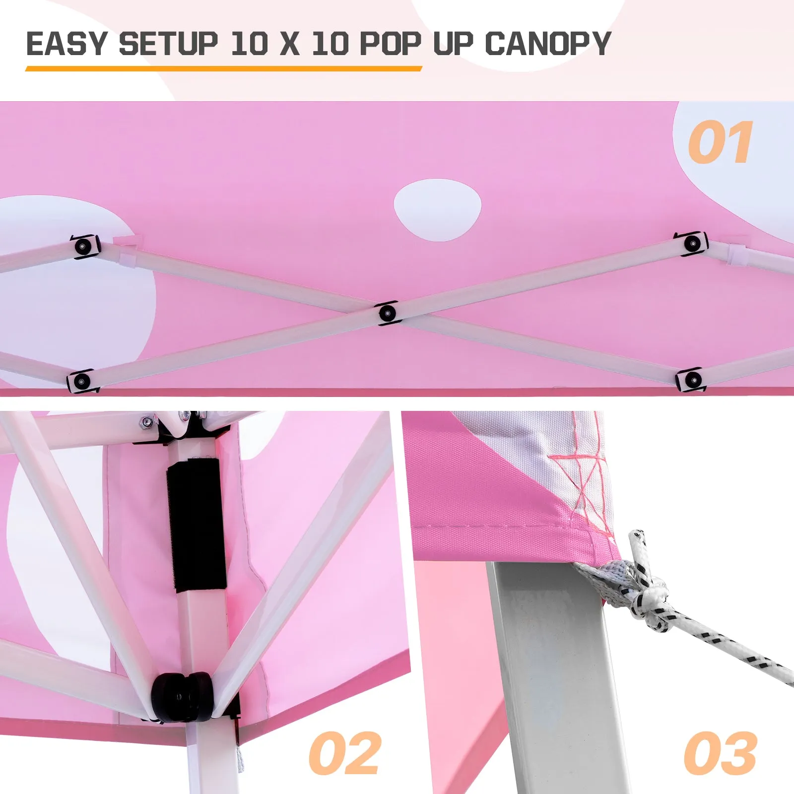 10x10 Slant Leg Pop up Canopy Tent,10x10 Base 8x8 Top, (Pink Mushroom)
