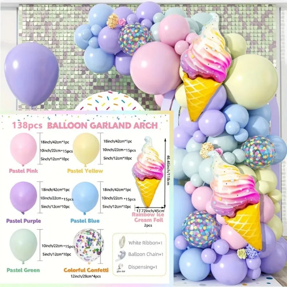 113Pcs Ice Cream Balloon Arch Set Maca Rainbow Balloon Ice Cream Aluminum Film Balloon Suitable For Birthday Party Decoration