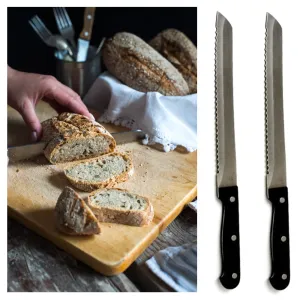 2 X Kitchen Knives 8" Serrated Slicing Bread Knife Stainless Steel Carving Blade