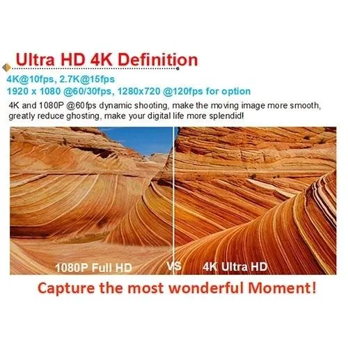 4K Ultra HD WiFi Sports Camera with 170 Degree Wide Angle Lens and Waterproof Capability