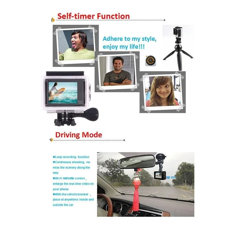 4K Ultra HD WiFi Sports Camera with 170 Degree Wide Angle Lens and Waterproof Capability