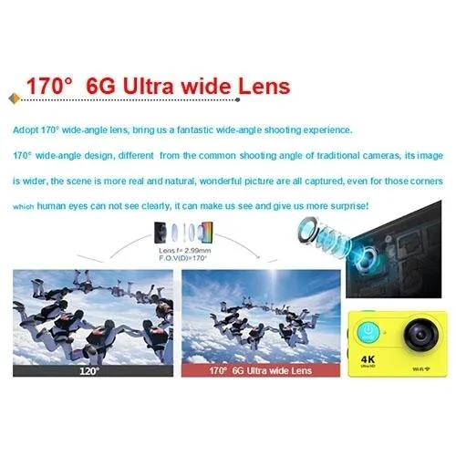 4K Ultra HD WiFi Sports Camera with 170 Degree Wide Angle Lens and Waterproof Capability
