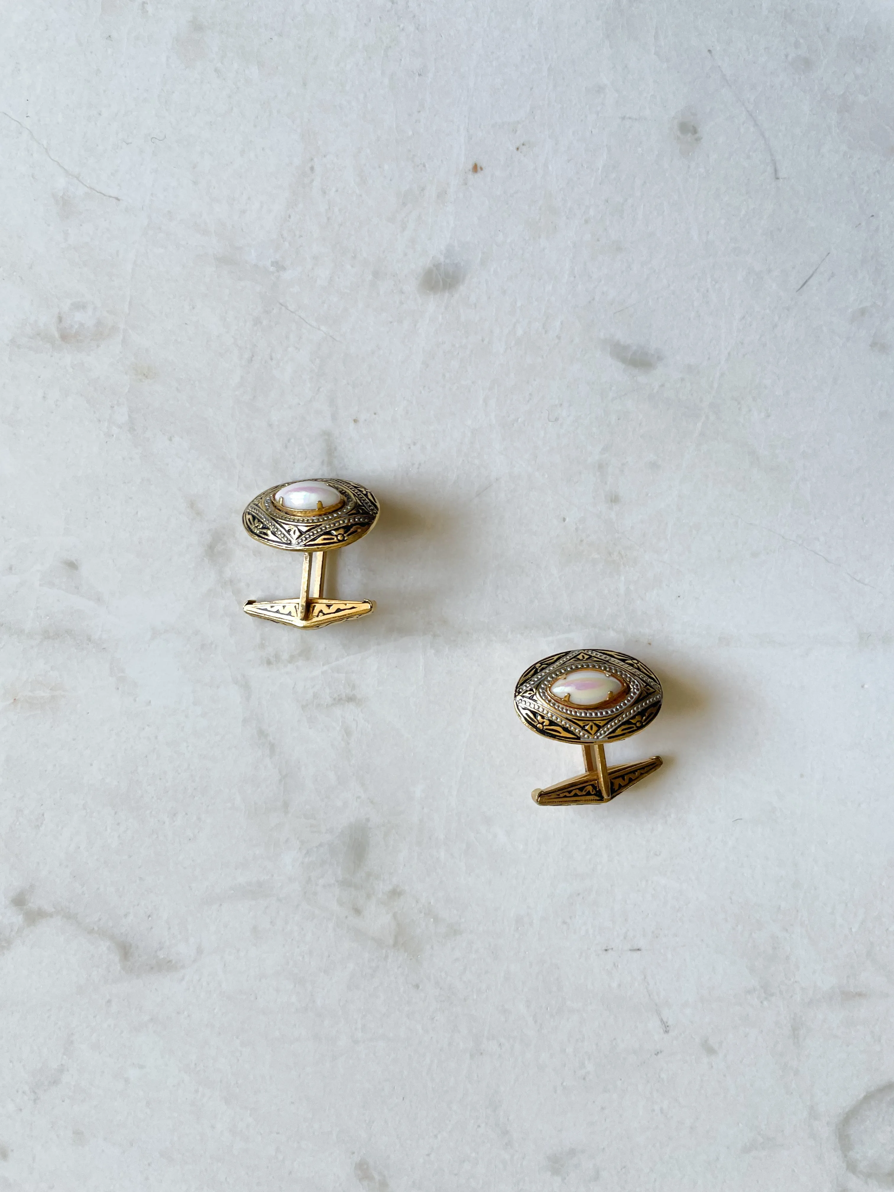 Antique Romantic Brass with Stone Cufflink Set