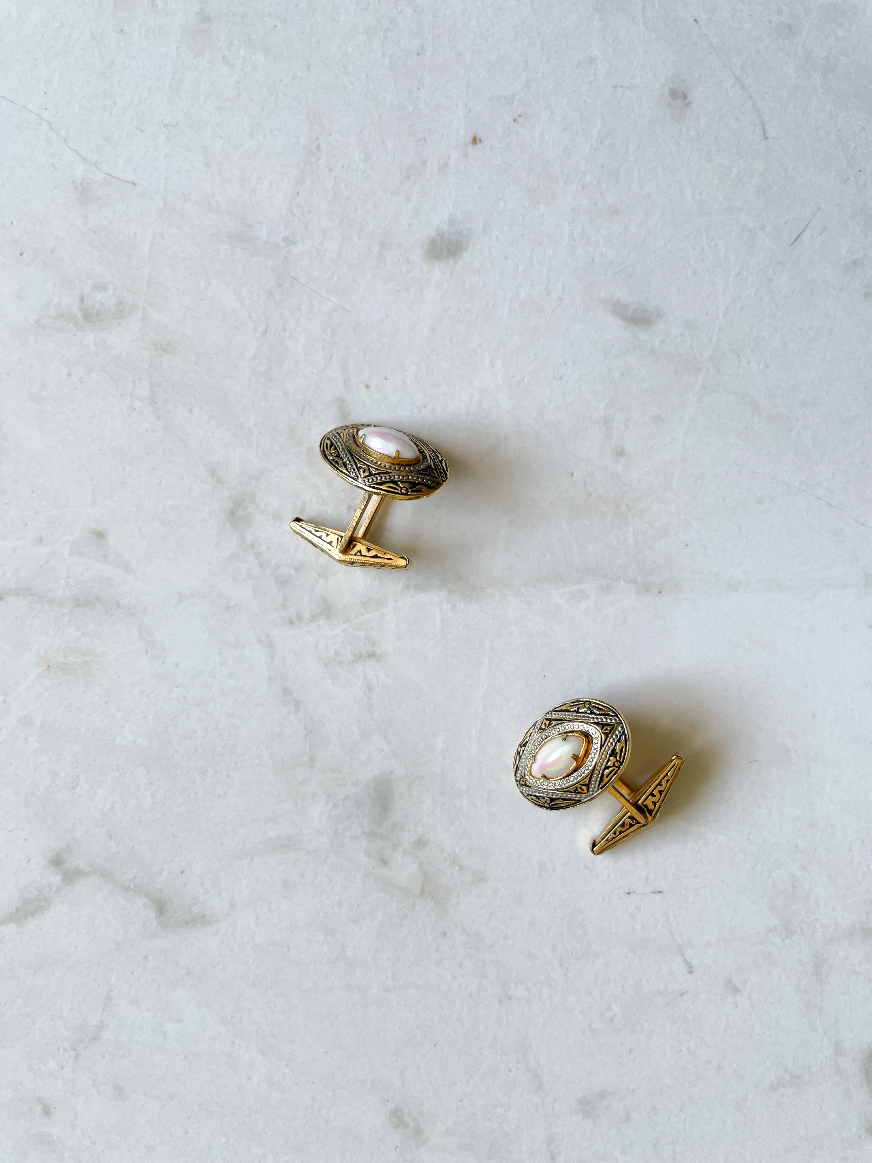 Antique Romantic Brass with Stone Cufflink Set