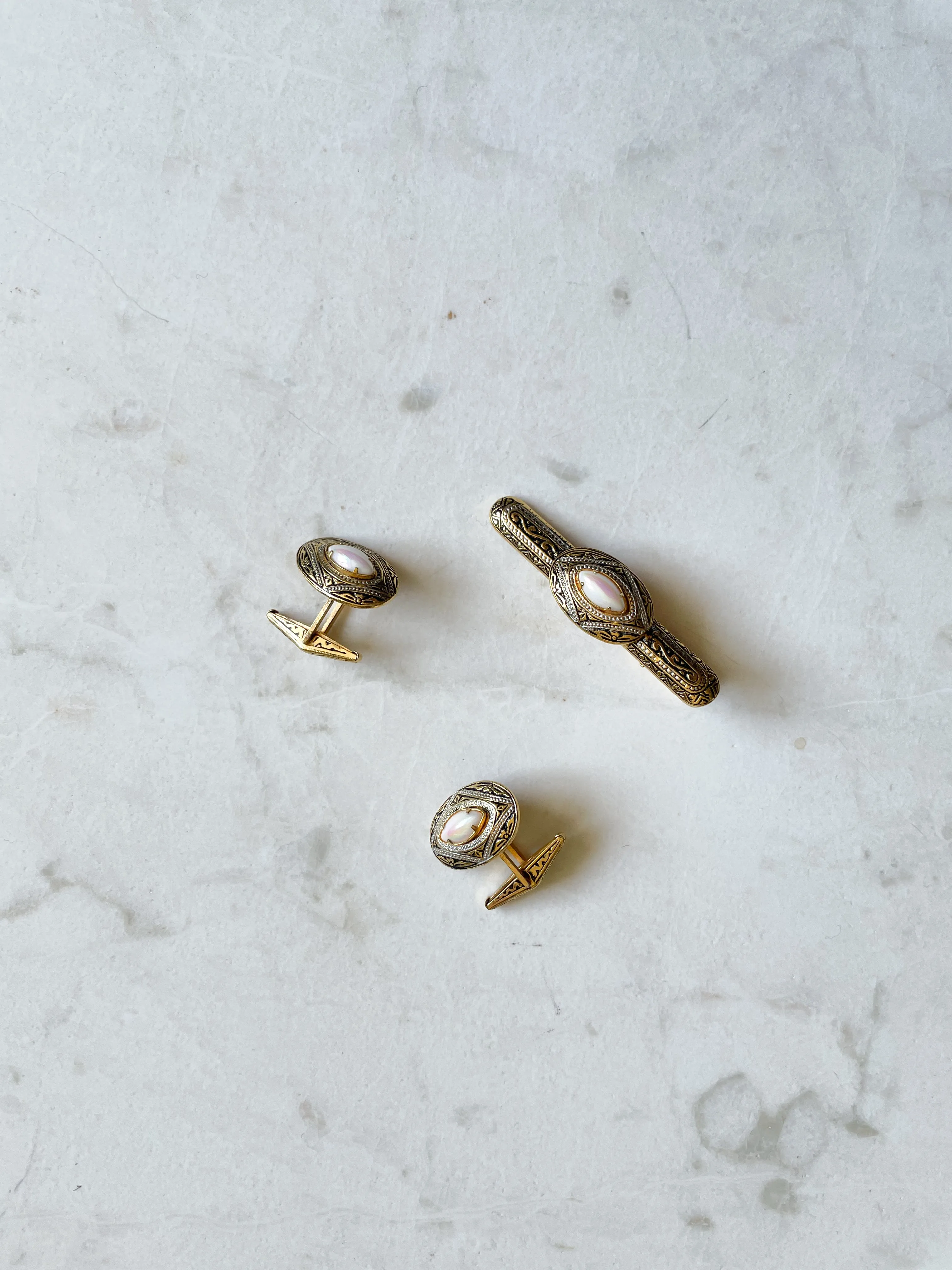 Antique Romantic Brass with Stone Cufflink Set