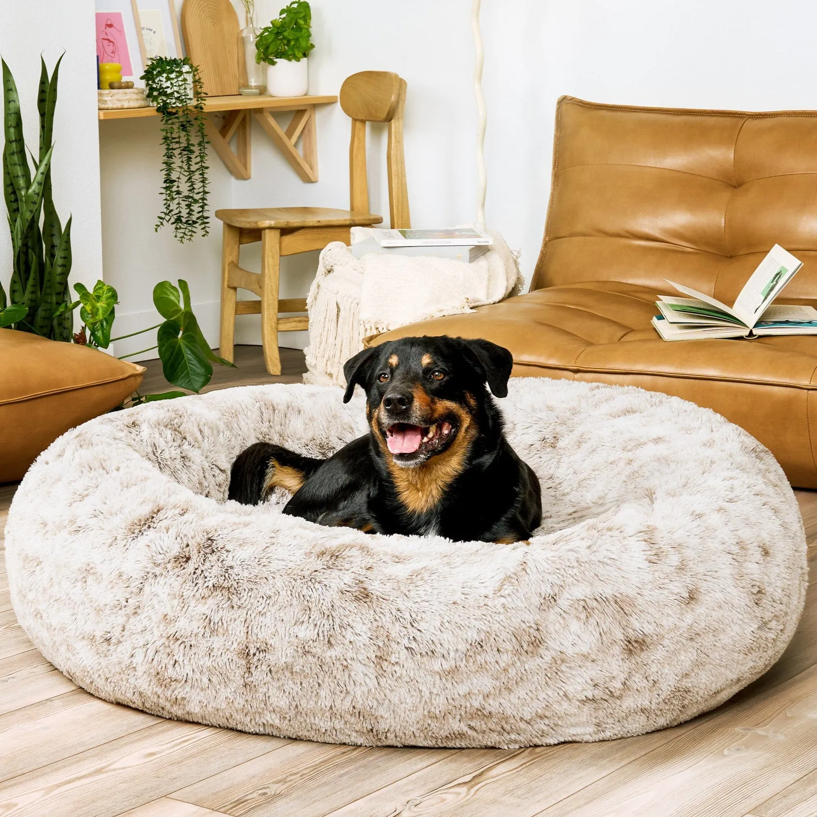 Calming Cuddler Long Fur Donut Dog Bed