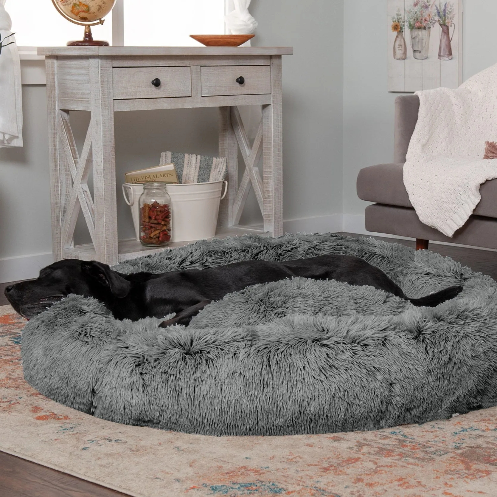 Calming Cuddler Long Fur Donut Dog Bed