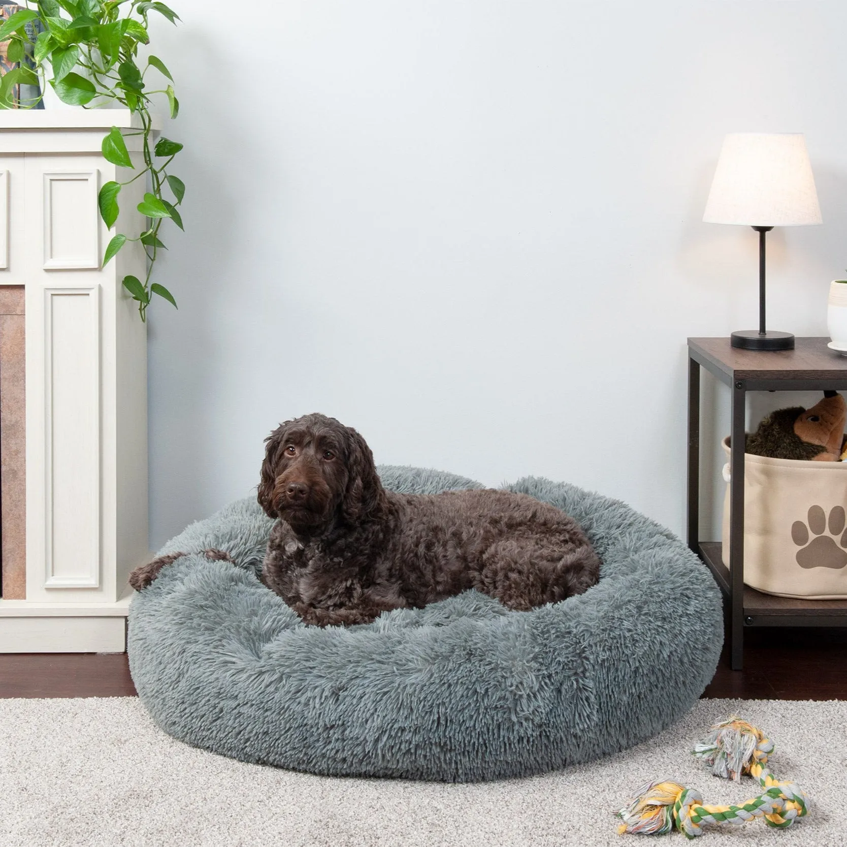 Calming Cuddler Long Fur Donut Dog Bed