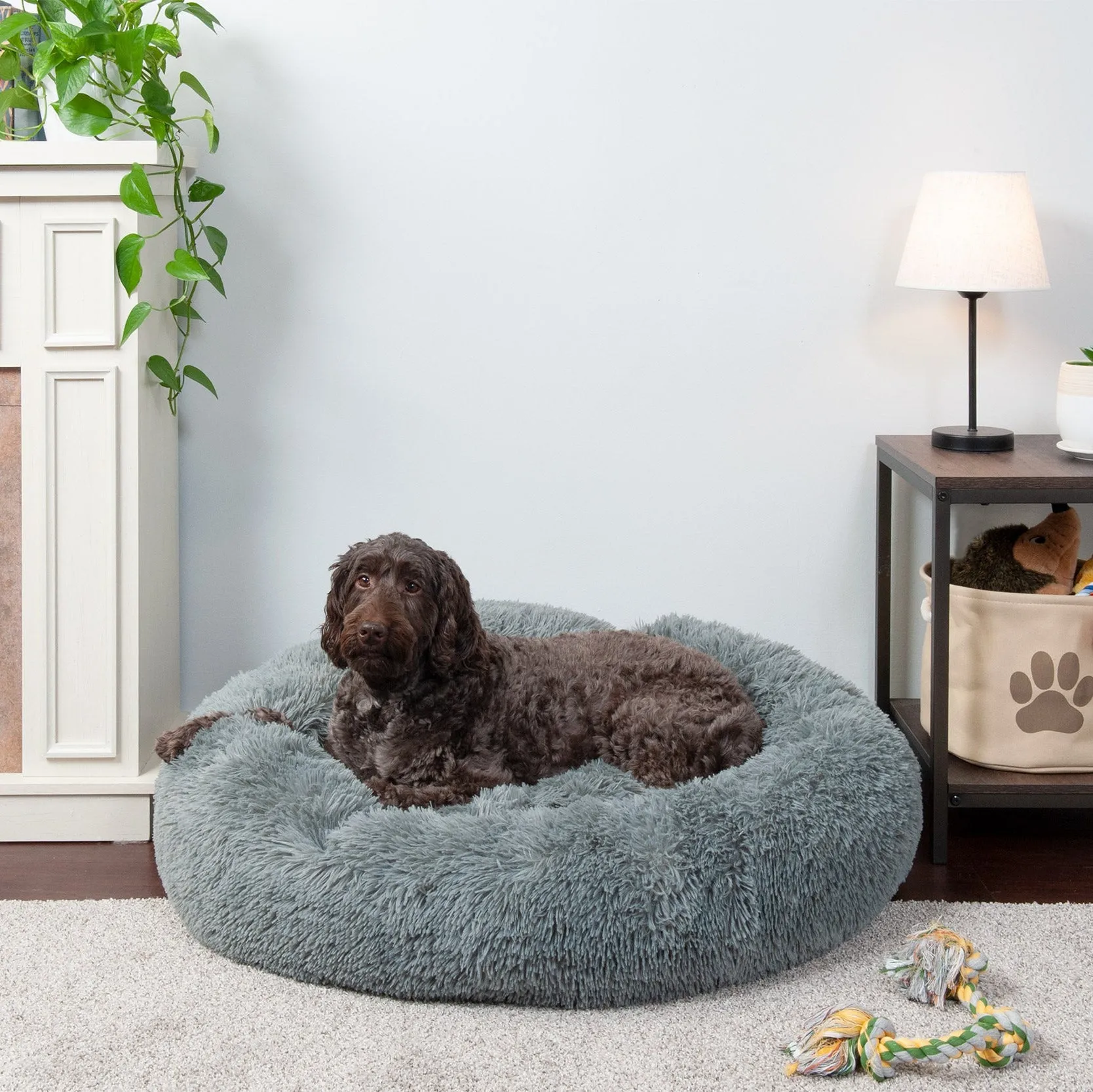 Calming Cuddler Long Fur Donut Dog Bed