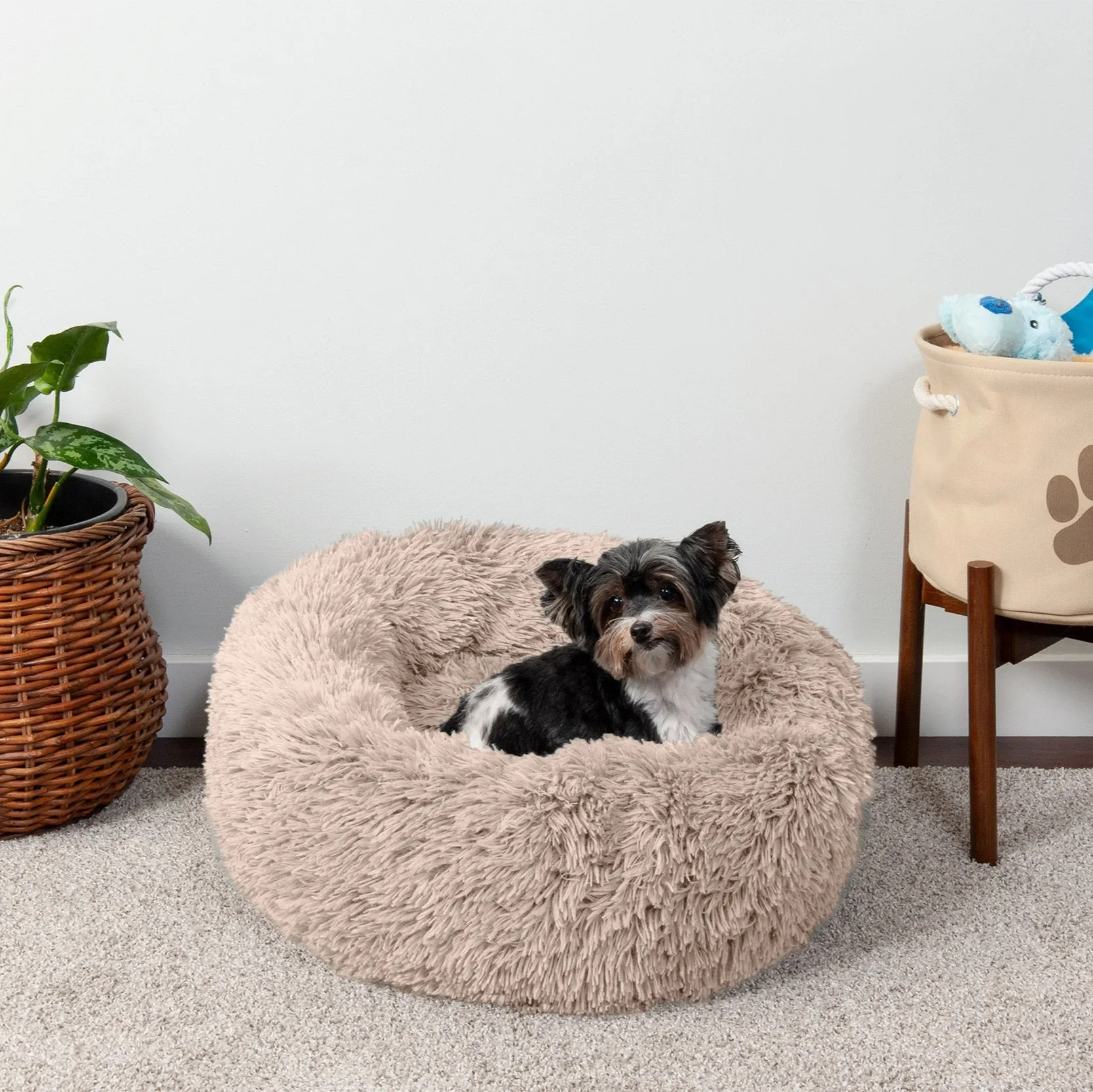 Calming Cuddler Long Fur Donut Dog Bed