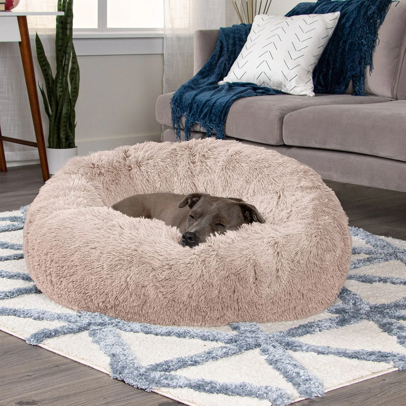 Calming Cuddler Long Fur Donut Dog Bed