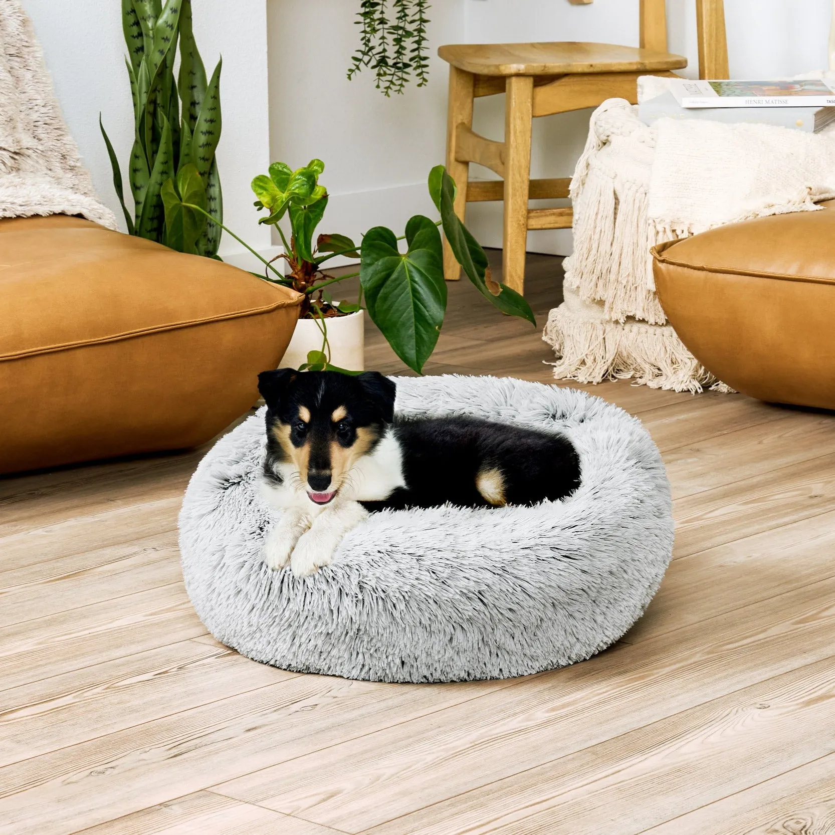 Calming Cuddler Long Fur Donut Dog Bed