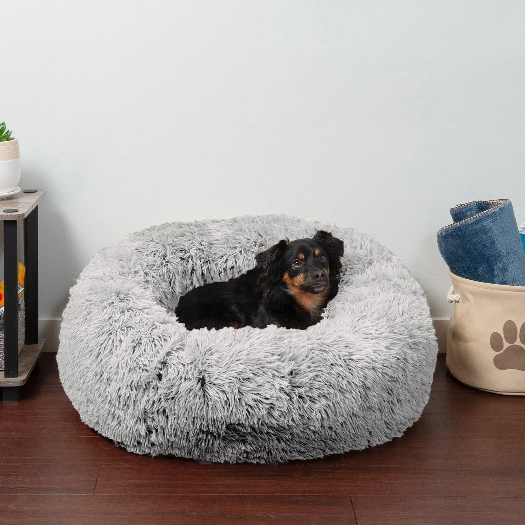 Calming Cuddler Long Fur Donut Dog Bed