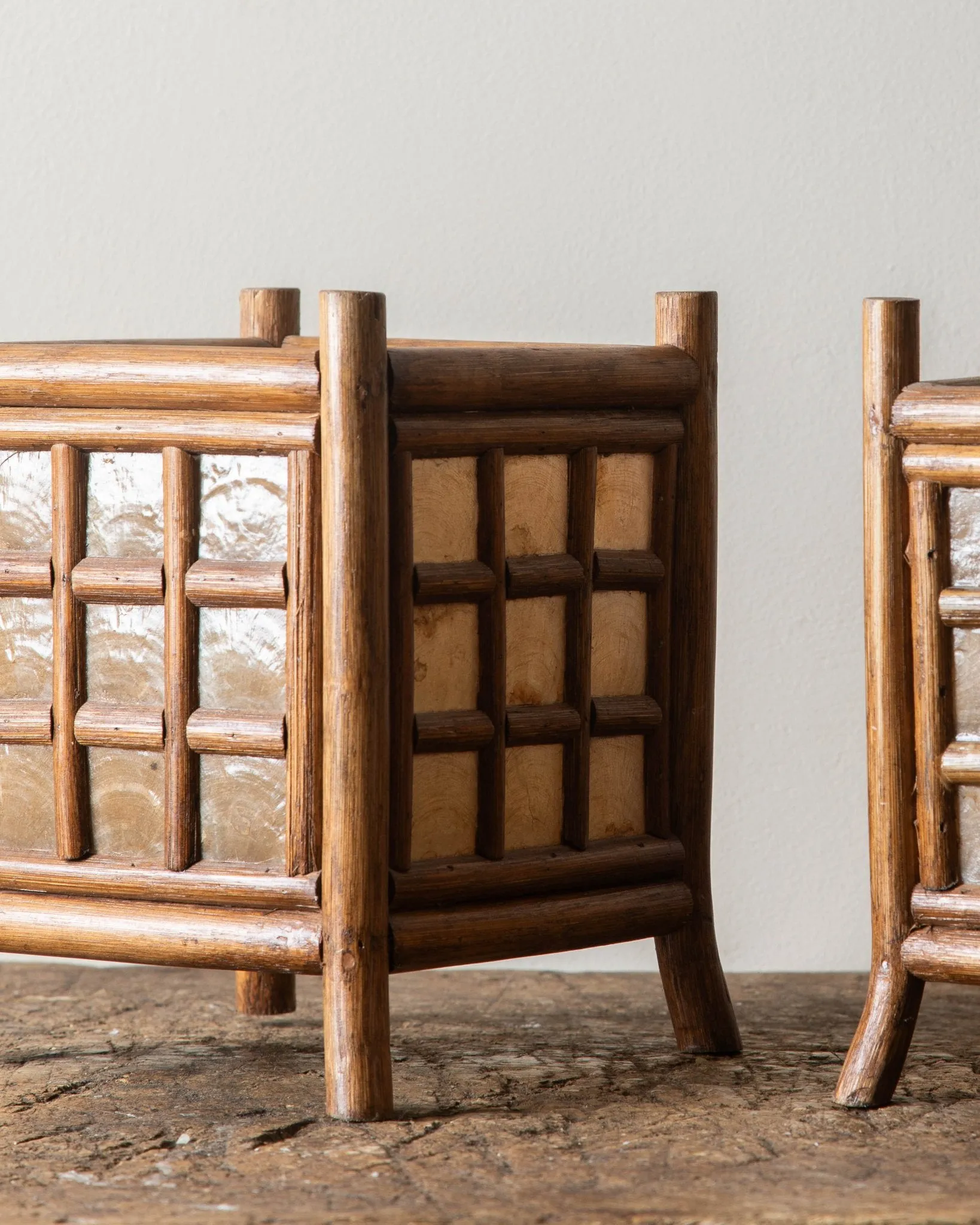 Capiz and Bamboo Candle Lanterns (Pair)