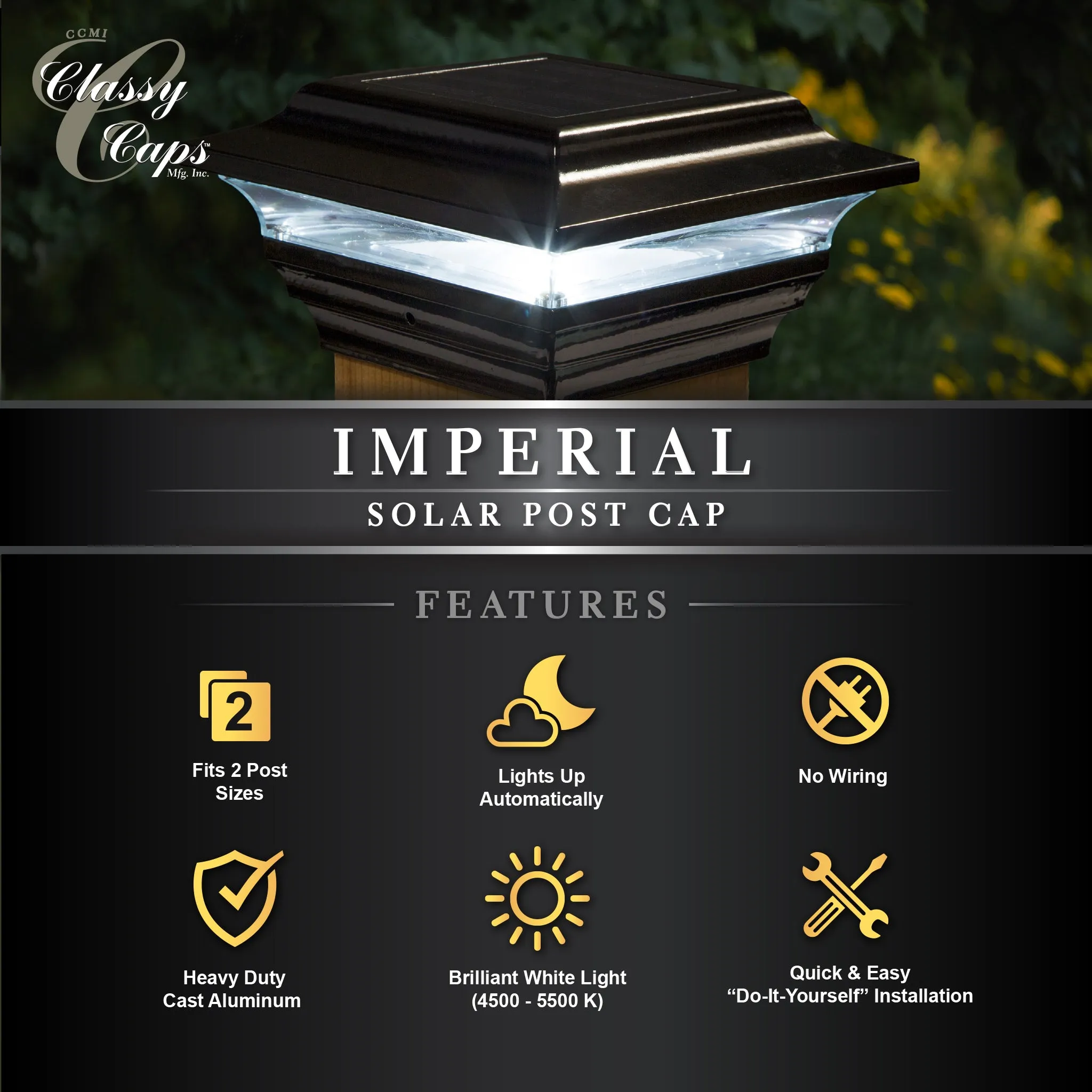 Classy Caps 4X4 Black Aluminum Imperial Solar Post Cap SL211B