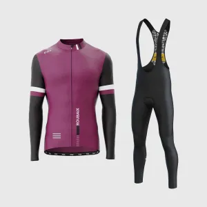 Fdx Men's & Boy's Set Limited Edition Thermal Roubaix Long Sleeve Cycling Jersey & Bib Tights - Purple