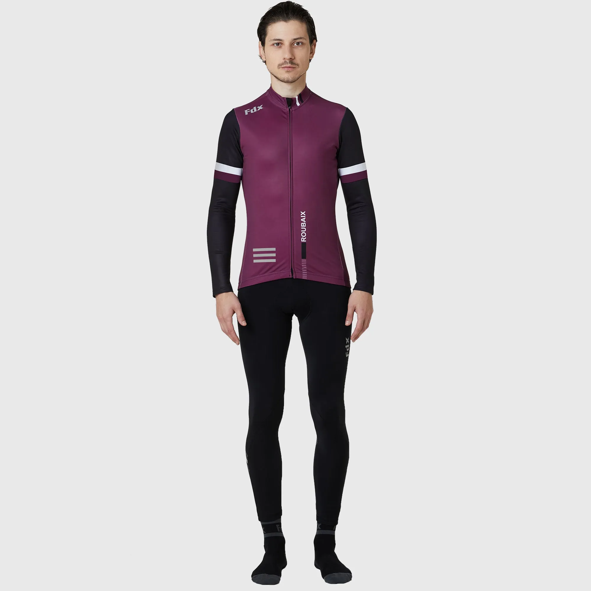 Fdx Men's & Boy's Set Limited Edition Thermal Roubaix Long Sleeve Cycling Jersey & Bib Tights - Purple