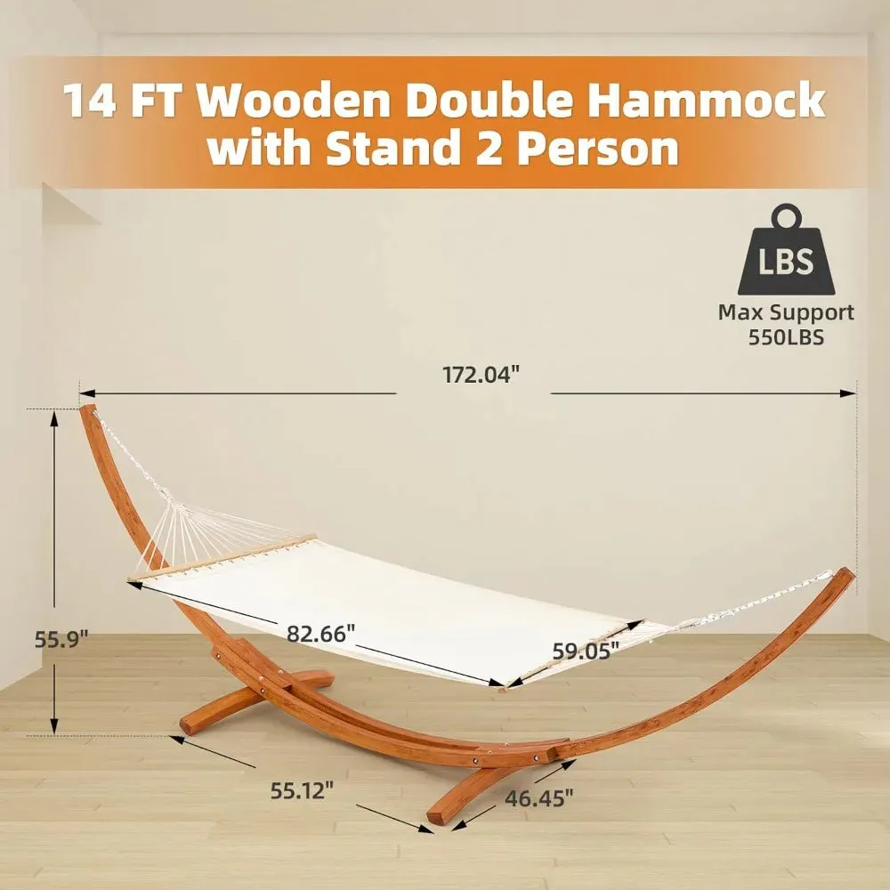 Hanging bed with wooden support, easy to assemble for 2 people, outdoor waterproof, high-end quilted camping, hammock
