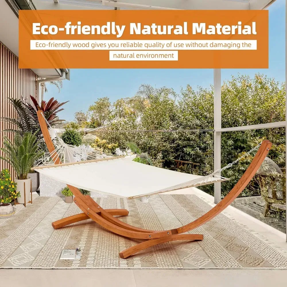 Hanging bed with wooden support, easy to assemble for 2 people, outdoor waterproof, high-end quilted camping, hammock