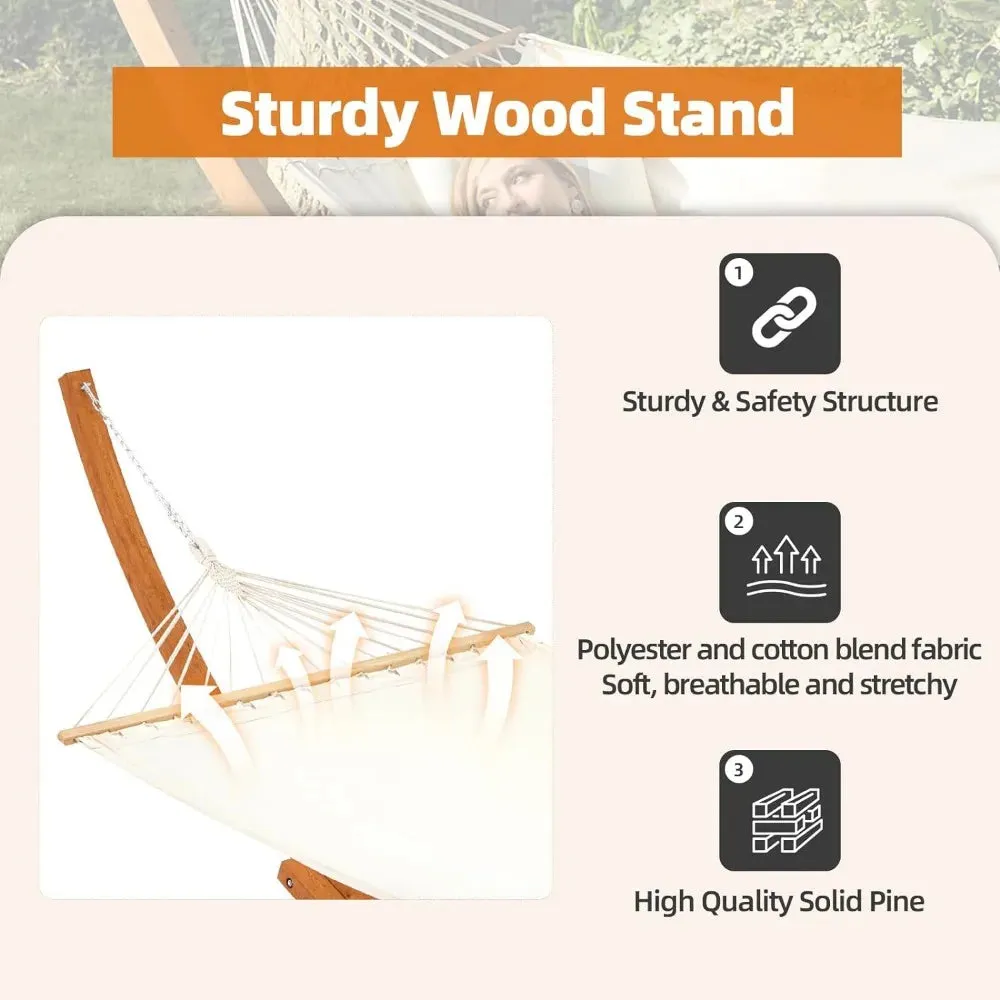 Hanging bed with wooden support, easy to assemble for 2 people, outdoor waterproof, high-end quilted camping, hammock