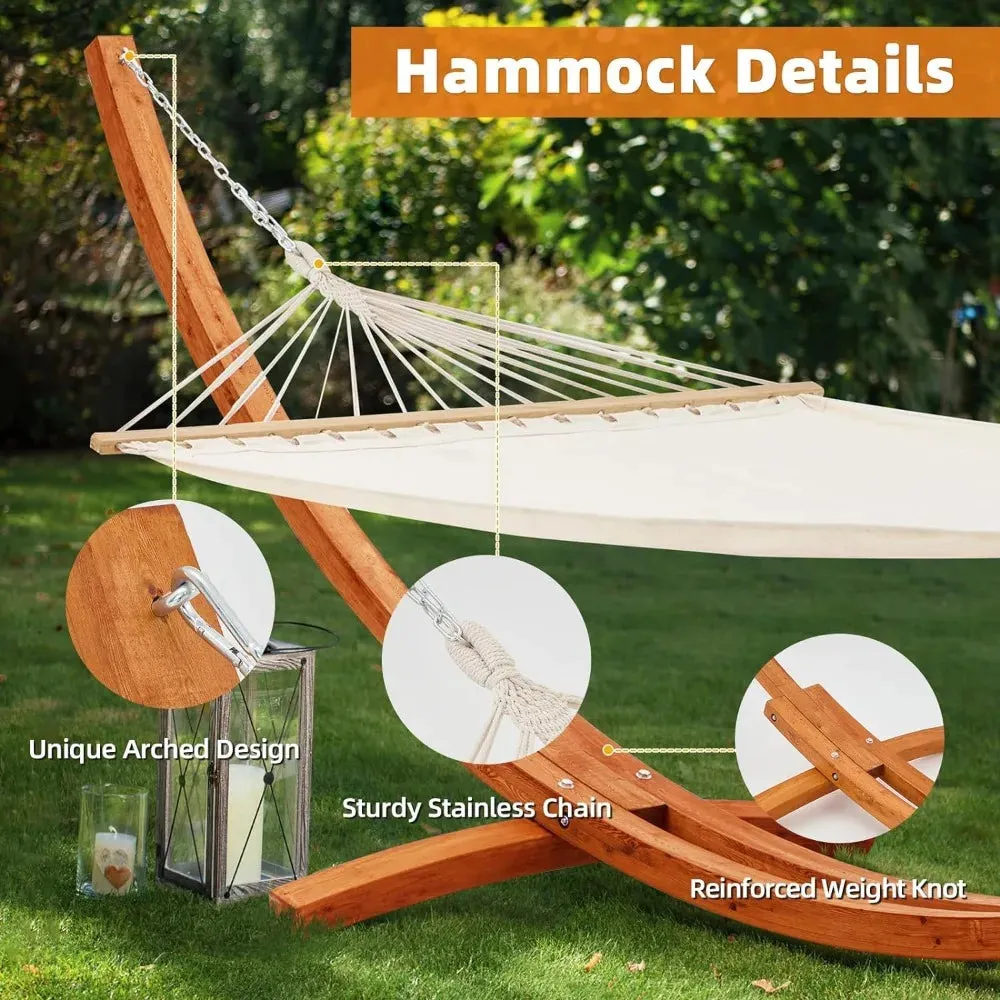 Hanging bed with wooden support, easy to assemble for 2 people, outdoor waterproof, high-end quilted camping, hammock