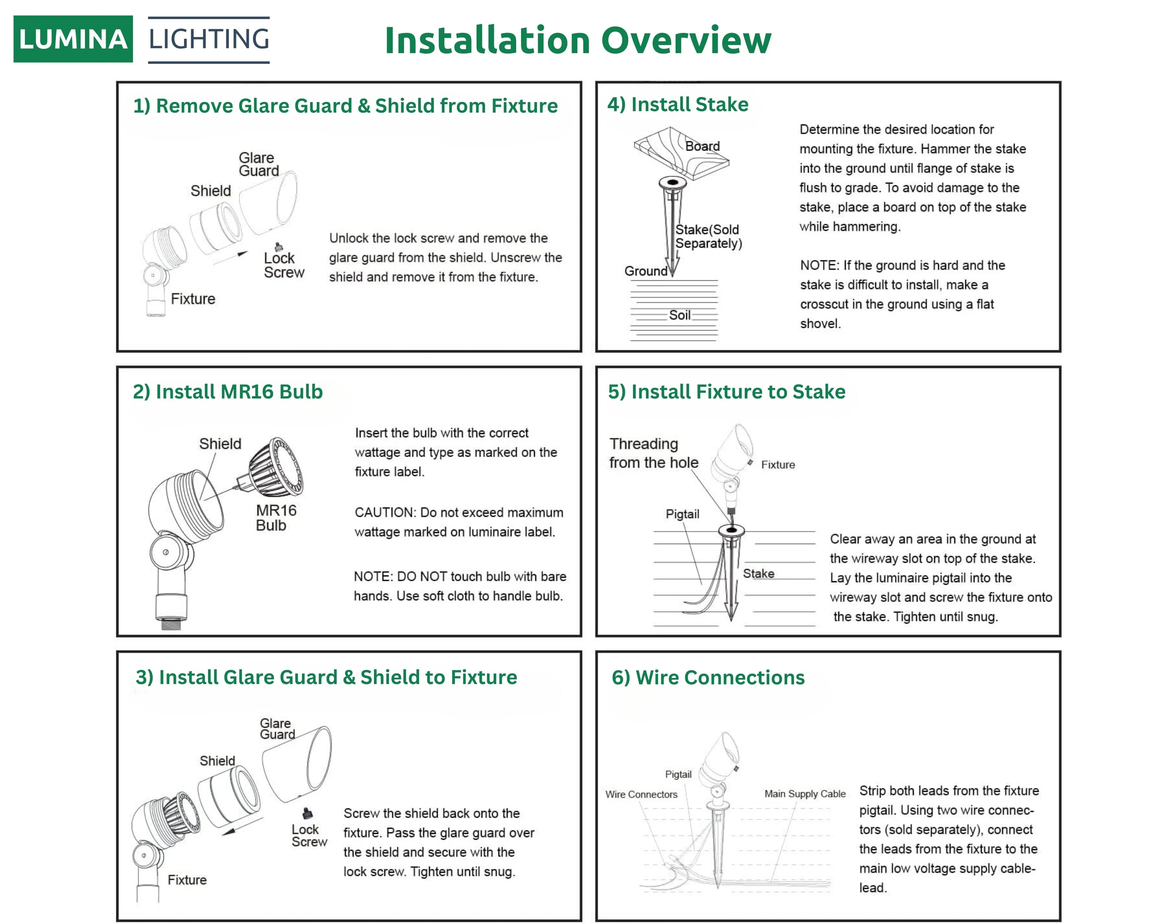 Lumina Lighting® 5W Low Voltage LED Spotlight | 12V Replaceable LED Bulb Included (Black, 6-Pack)
