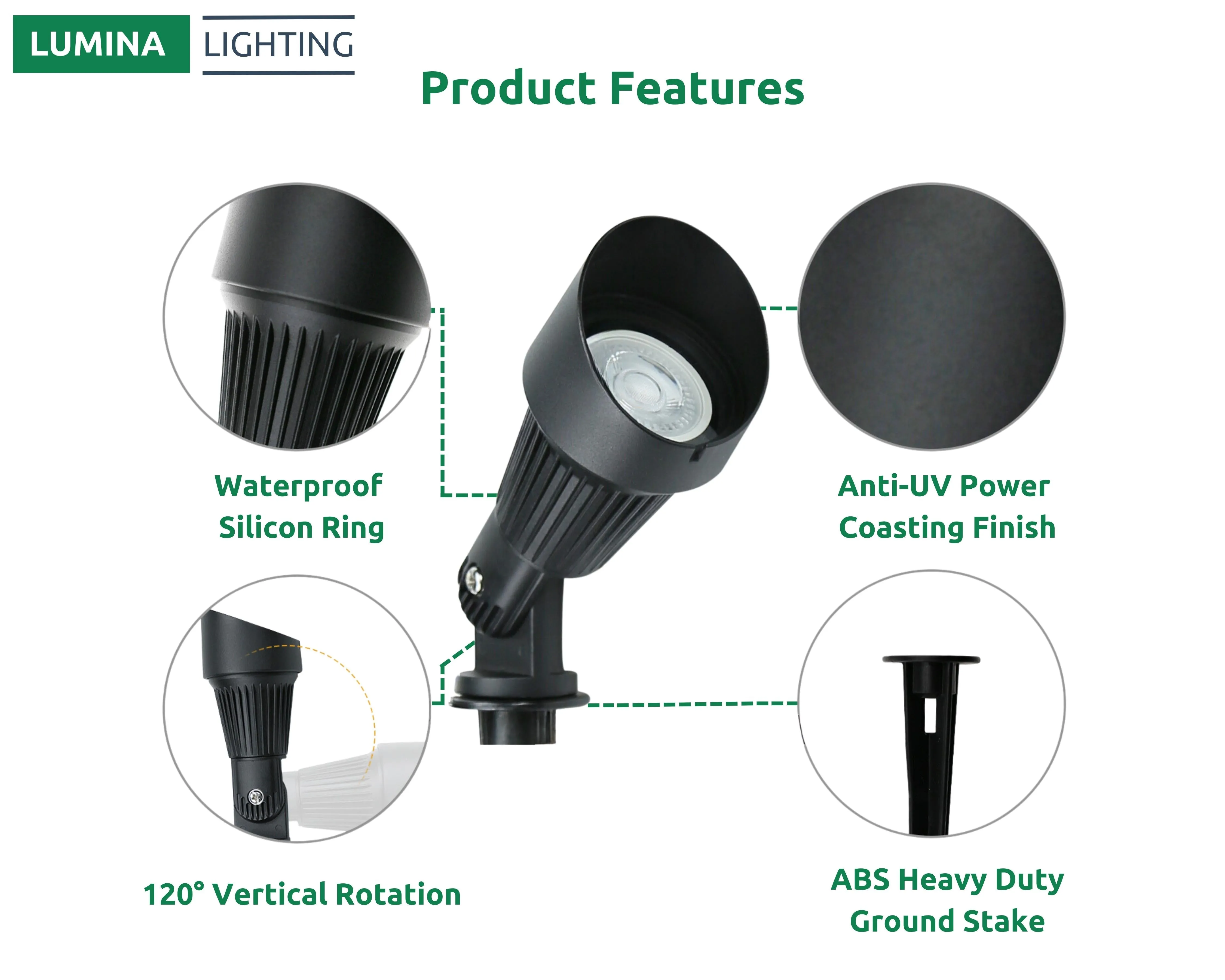 Lumina Lighting® 5W Low Voltage LED Spotlight | 12V Replaceable LED Bulb Included (Black, 6-Pack)