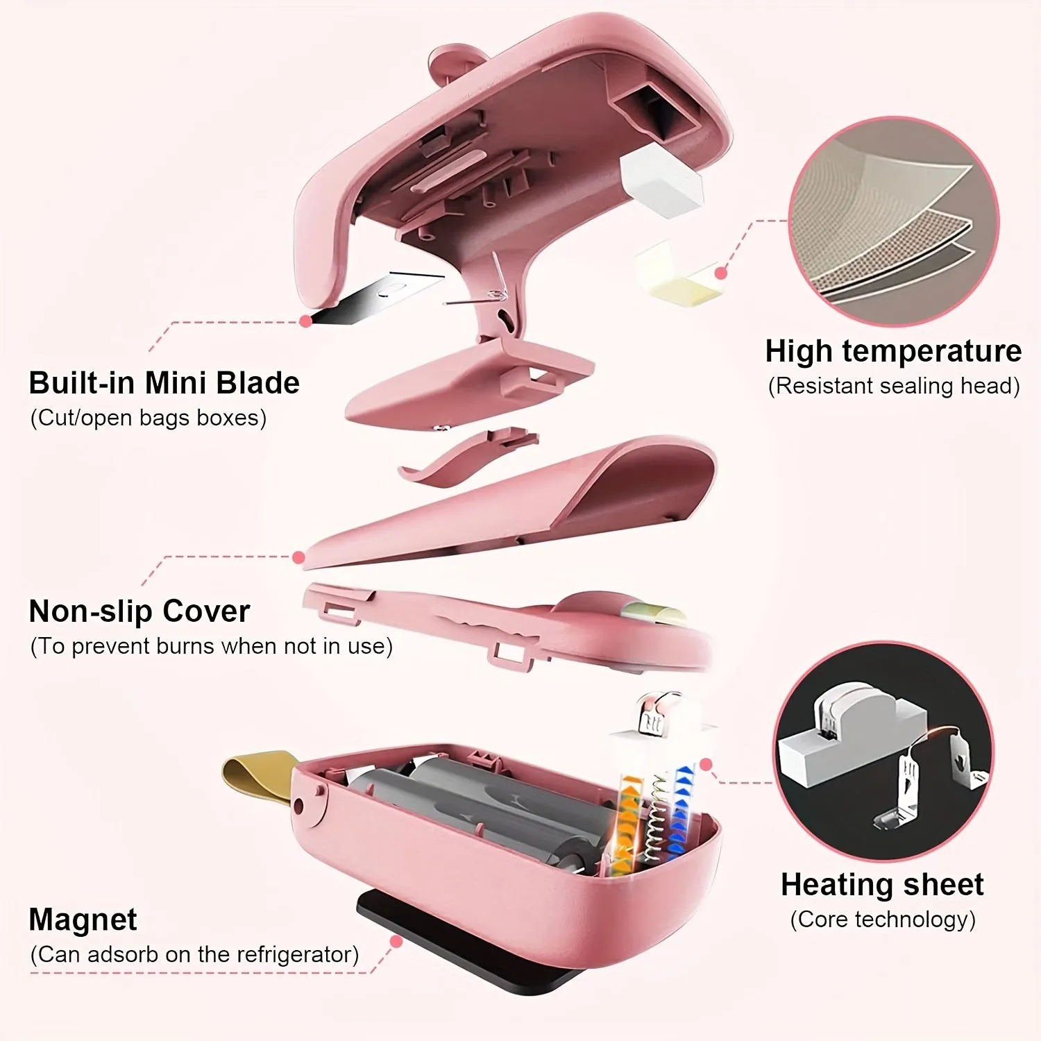 Mini Chip Bag Sealer, Handheld Heat Vacuum Sealer and Cutter, Portable Chip Bag Resealer Machine for Snack Plastic Fresh Bags Cookies- Without 2xAA Batteries