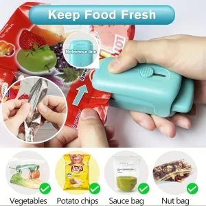 Mini Chip Bag Sealer, Handheld Heat Vacuum Sealer and Cutter, Portable Chip Bag Resealer Machine for Snack Plastic Fresh Bags Cookies- Without 2xAA Batteries