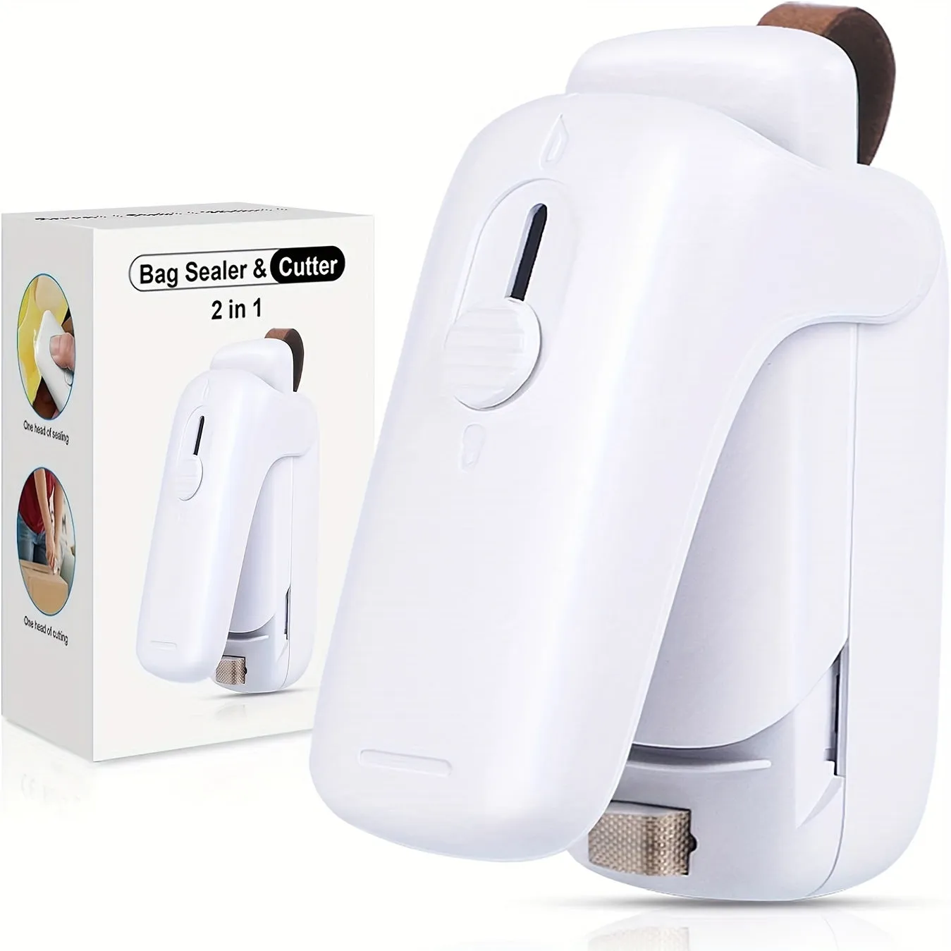 Mini Chip Bag Sealer, Handheld Heat Vacuum Sealer and Cutter, Portable Chip Bag Resealer Machine for Snack Plastic Fresh Bags Cookies- Without 2xAA Batteries