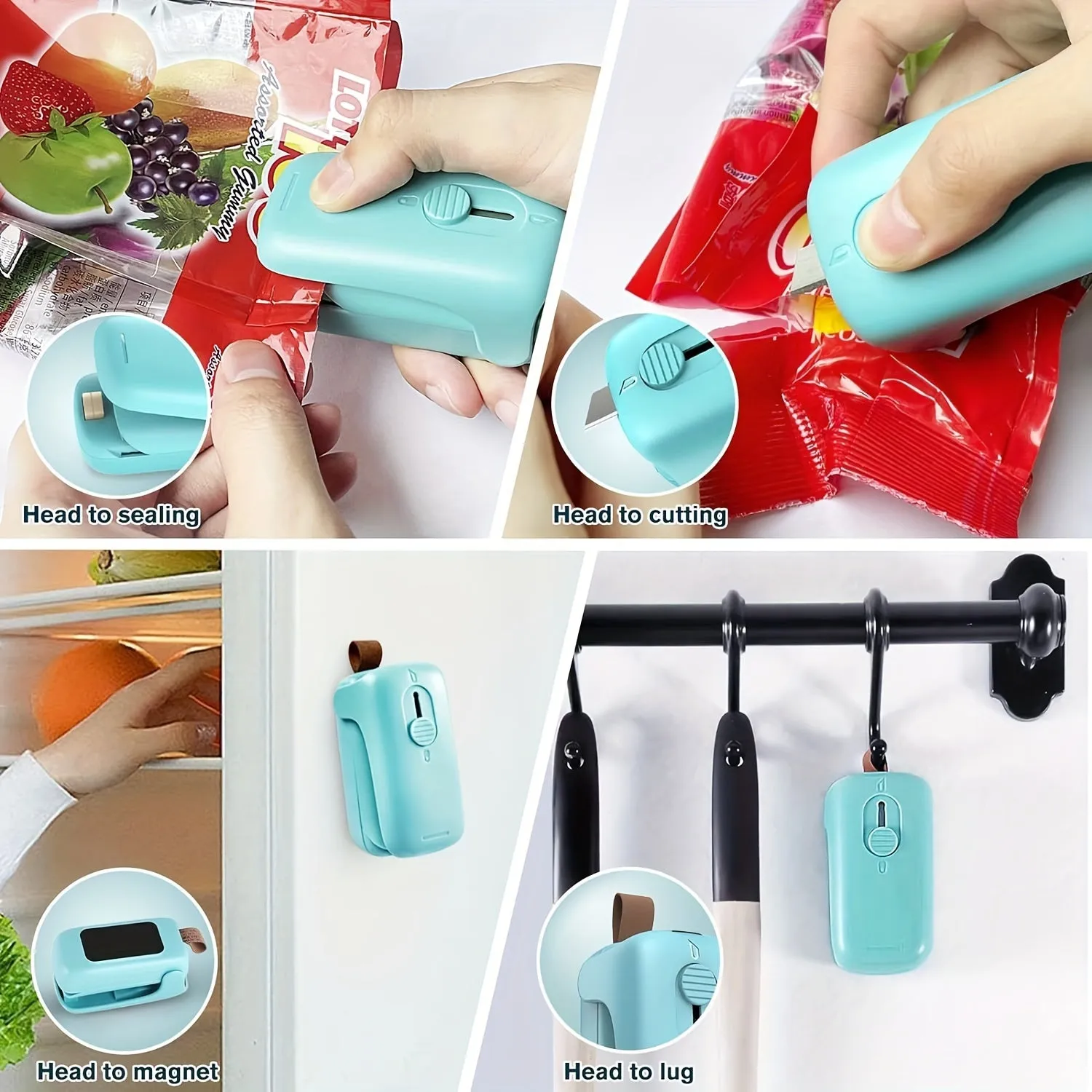Mini Chip Bag Sealer, Handheld Heat Vacuum Sealer and Cutter, Portable Chip Bag Resealer Machine for Snack Plastic Fresh Bags Cookies- Without 2xAA Batteries