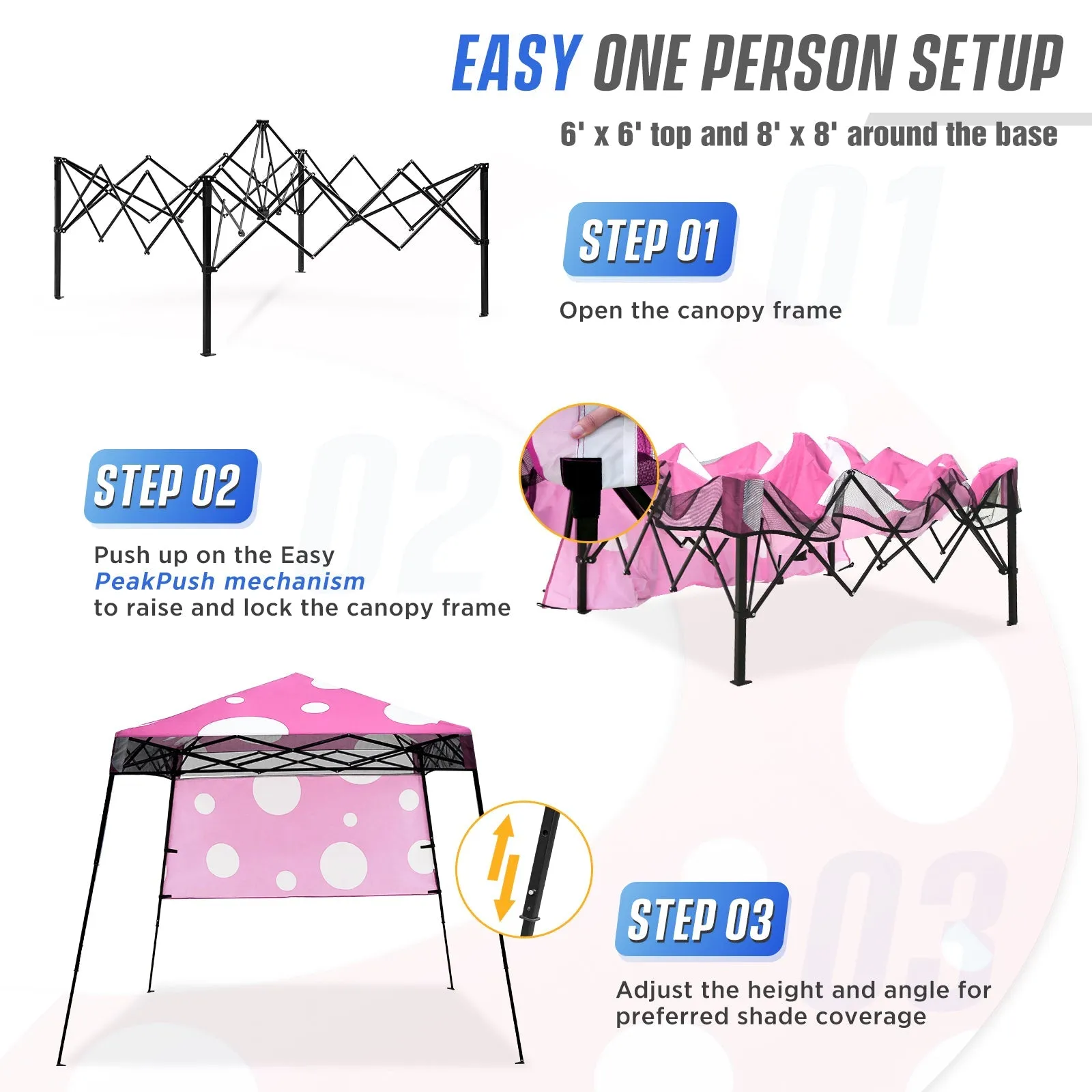 SHADE GRAPHIX 8x8 Day Tripper Pop Up Canopy Tent with Backpack (Pink Mushroom Top)