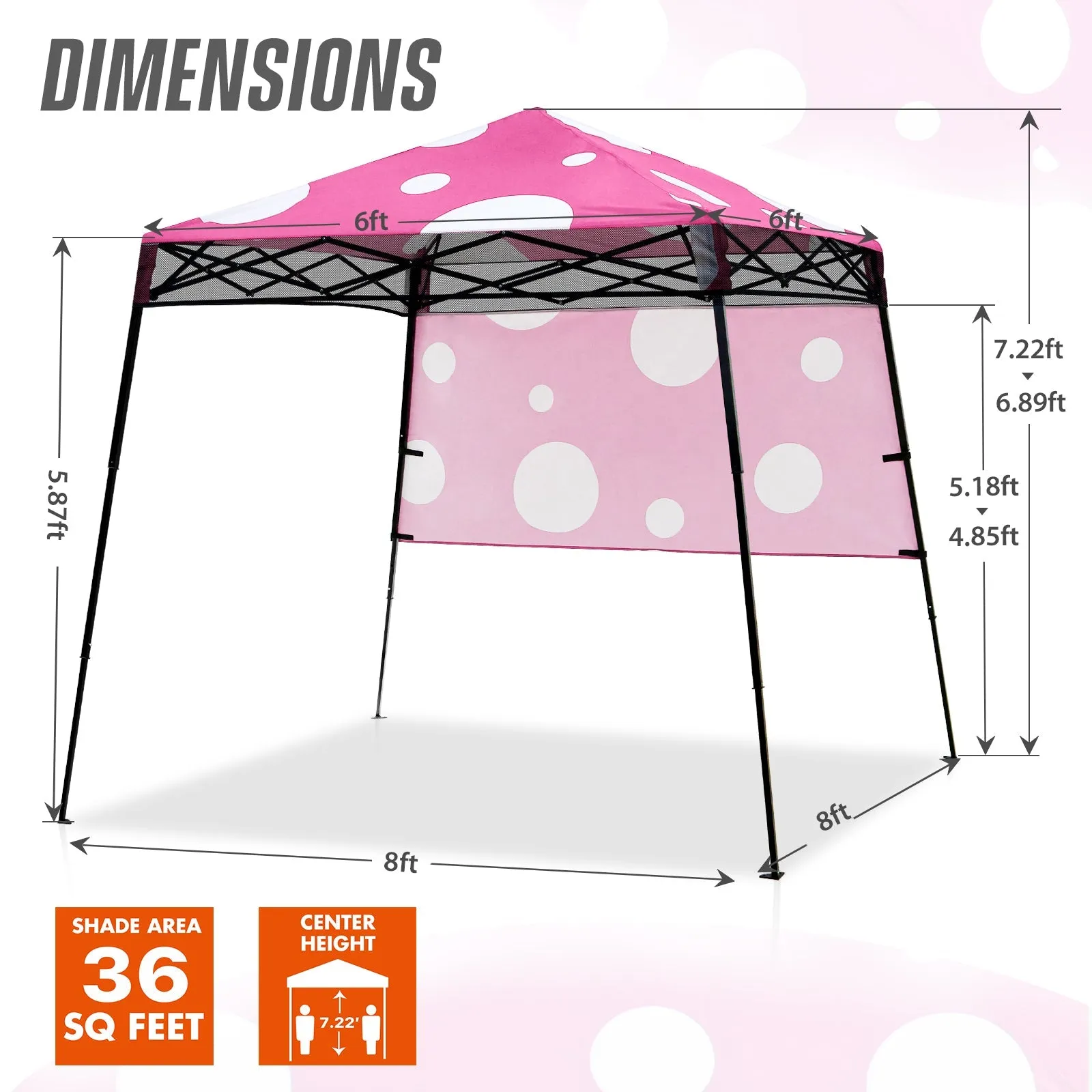 SHADE GRAPHIX 8x8 Day Tripper Pop Up Canopy Tent with Backpack (Pink Mushroom Top)