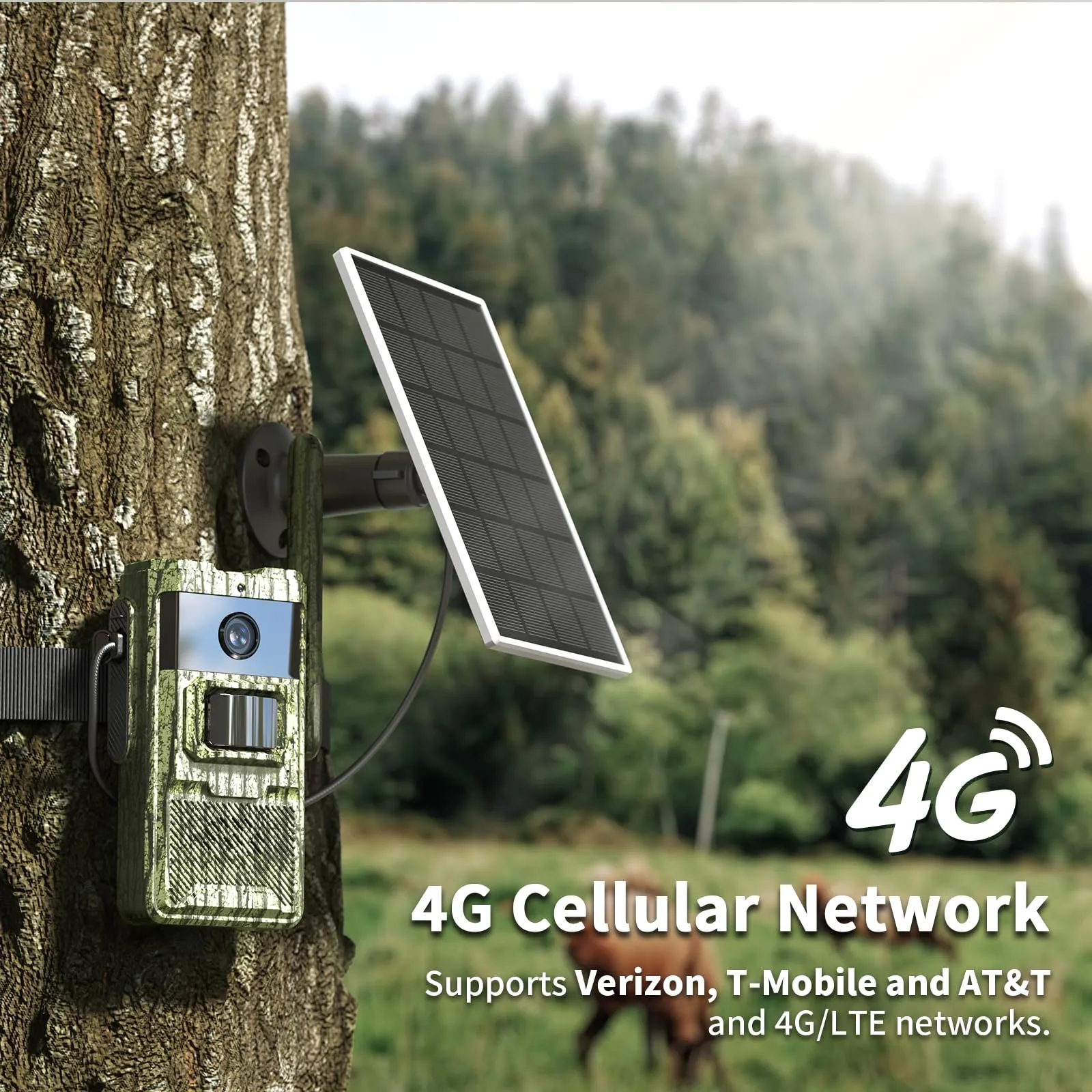 Trail Camera, 2.7K Game Cameras Cellular Trail Cameras with Night Vision Motion Activated IP66 Waterproof 4G LTE Cellular Cam 940nm No Glow Infrared LEDs Solar Powered Live Streaming Security Camera