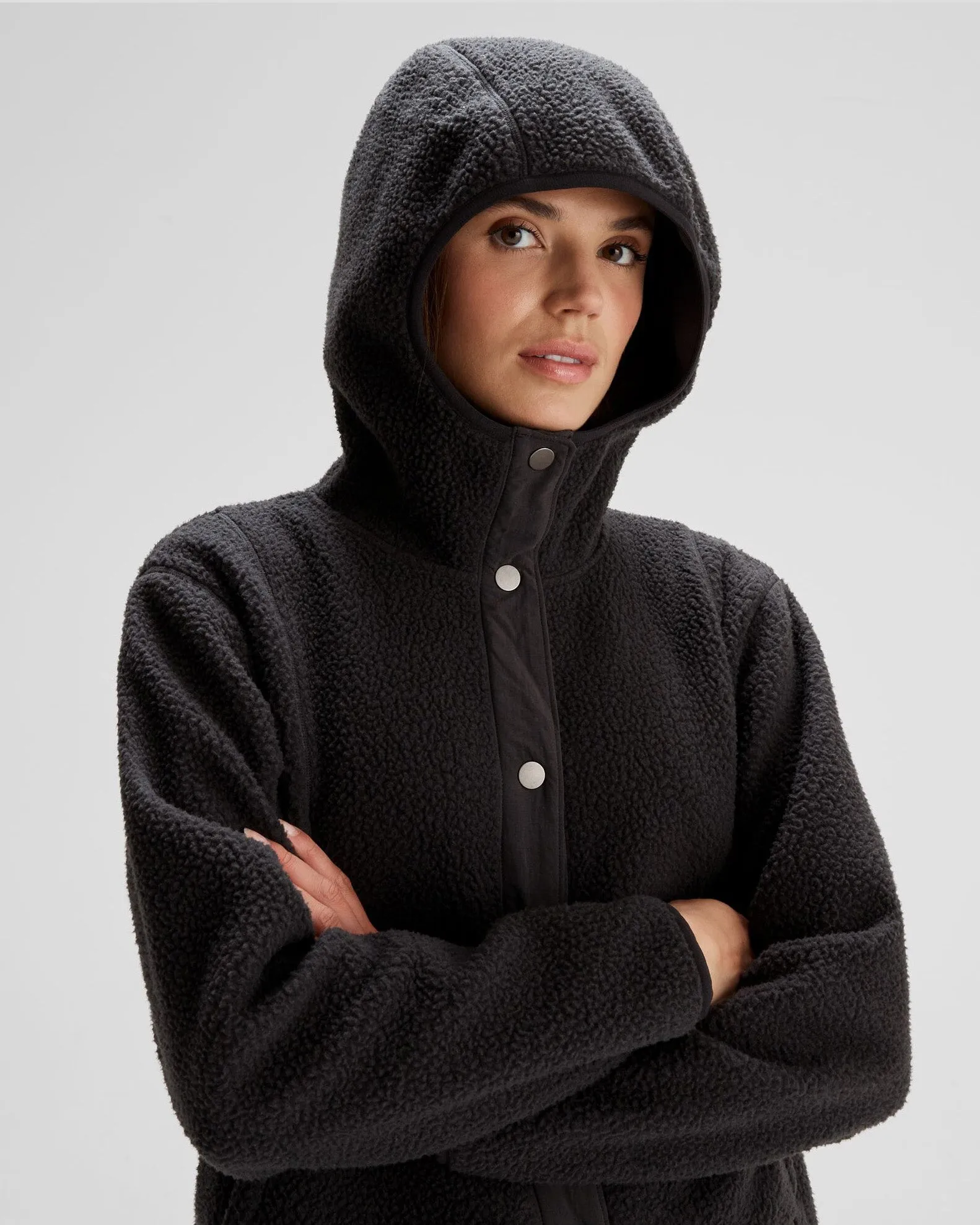 Women's Co-Z High Pile Hooded Jacket  - Black