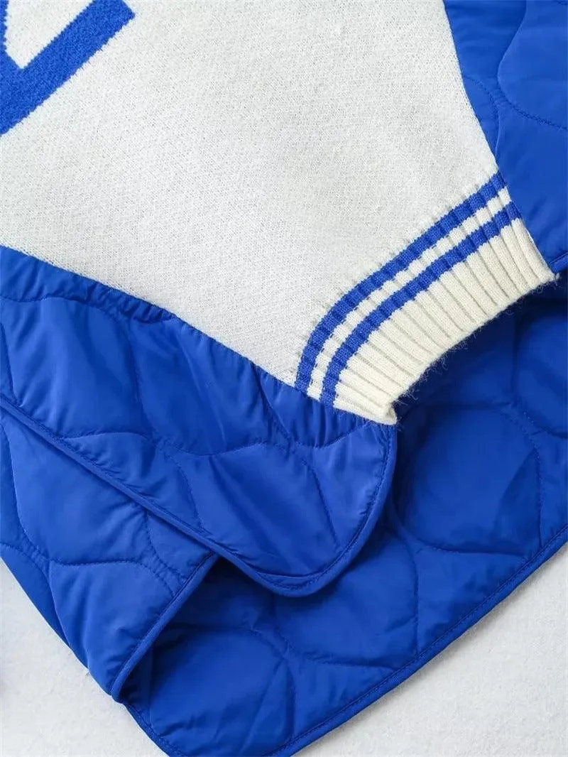 Women's Quilted Baseball Uniform Turtleneck Sweater Loose Idle Style Thermal