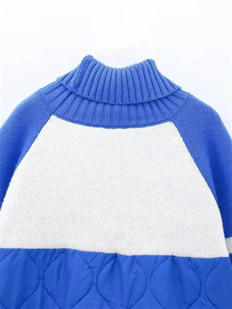 Women's Quilted Baseball Uniform Turtleneck Sweater Loose Idle Style Thermal