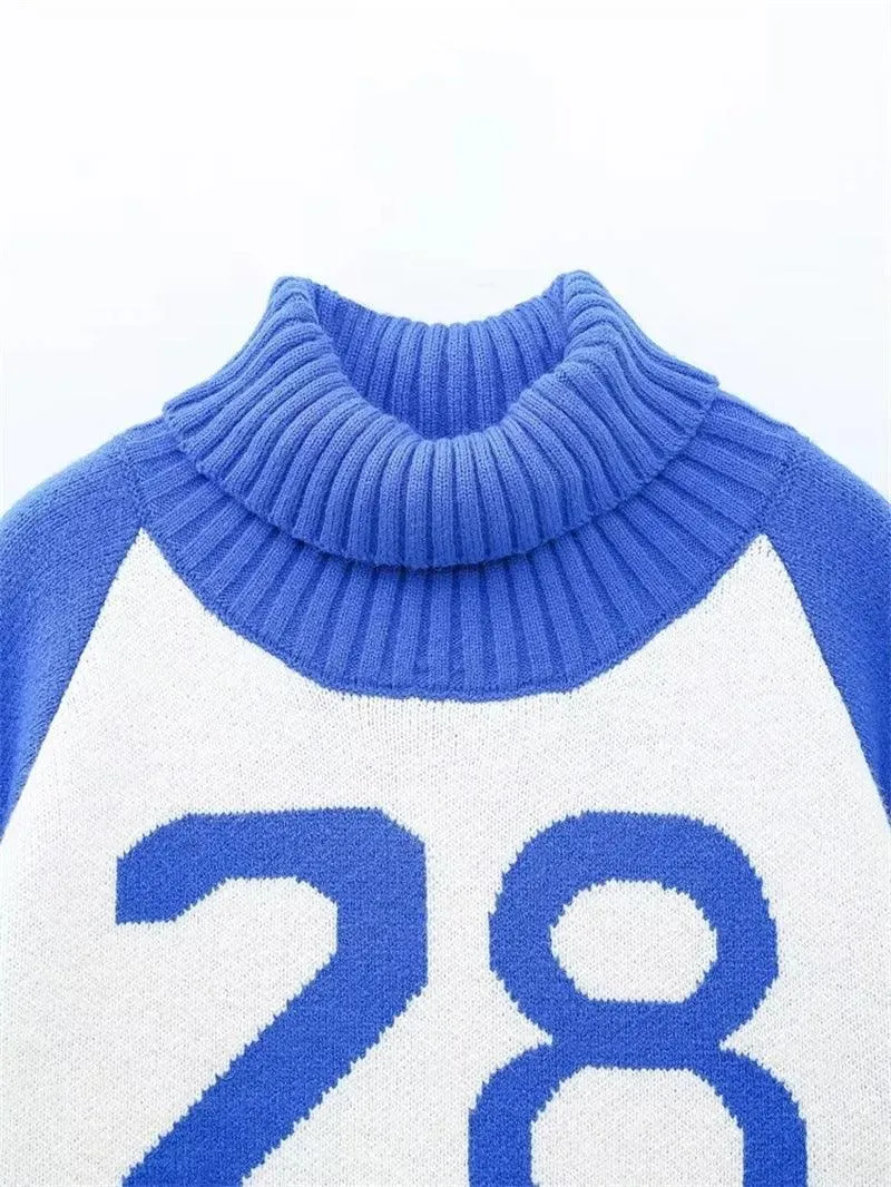 Women's Quilted Baseball Uniform Turtleneck Sweater Loose Idle Style Thermal