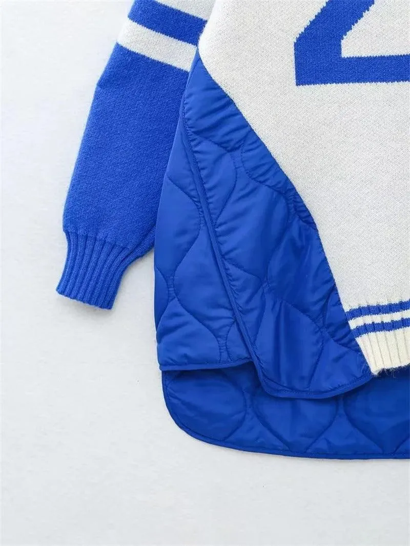 Women's Quilted Baseball Uniform Turtleneck Sweater Loose Idle Style Thermal